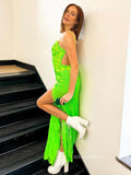 Mermaid Spaghetti Straps Appliques Long Prom Dress With Split SEW1201