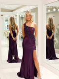 Sheath/Column One Shoulder Rhinestone Long Prom Dresses Applique Evening Gowns LPK208|Selinadress