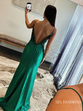 Spaghetti Straps Mermaid Green Long Prom Dresses Beaded Evening Dress sew0704|Selinadress