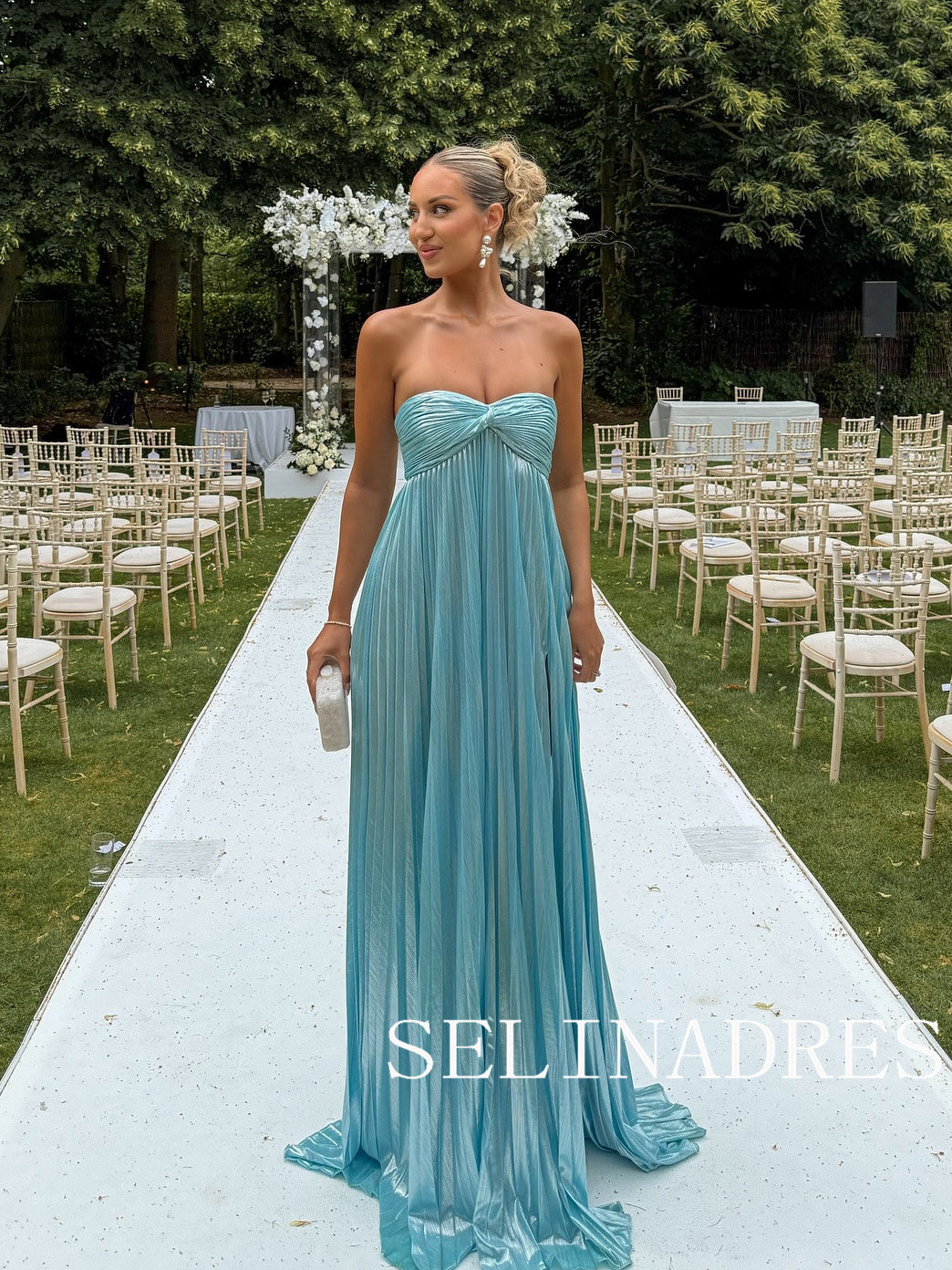 Strapless Cheap Long Prom Dress Elegant Blue Evening Dresses REN016|Selinadress