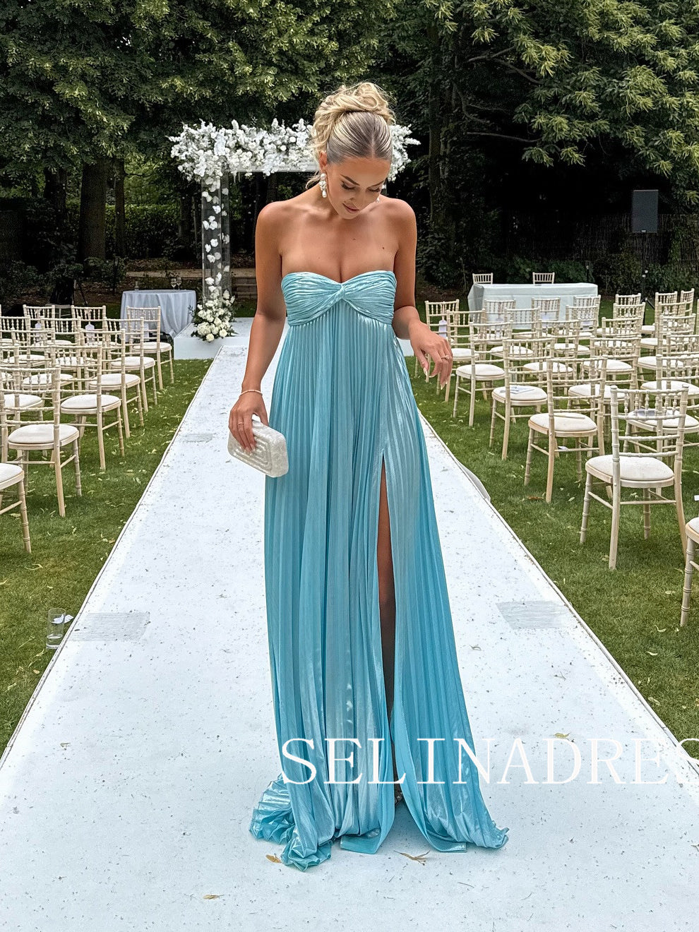 Strapless Cheap Long Prom Dress Elegant Blue Evening Dresses REN016|Selinadress