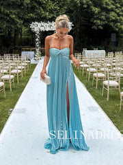 Strapless Cheap Long Prom Dress Elegant Blue Evening Dresses REN016|Selinadress
