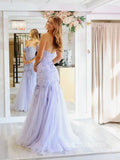 Strapless Mermaid Lace Lavender Tulle Long Prom Dresses LPK222|Selinadress