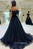 Strapless Navy Blue Feathers A-Line Prom Gown SEW0622|Selinadress