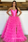 Strapless Satin/Tulle Long Prom Dress with Ruffle Skirt Evening Gowns lpk913|Selinadress