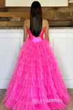 Strapless Satin/Tulle Long Prom Dress with Ruffle Skirt Evening Gowns lpk913|Selinadress