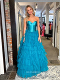Strapless Satin/Tulle Long Prom Dress with Ruffle Skirt Evening Gowns lpk913