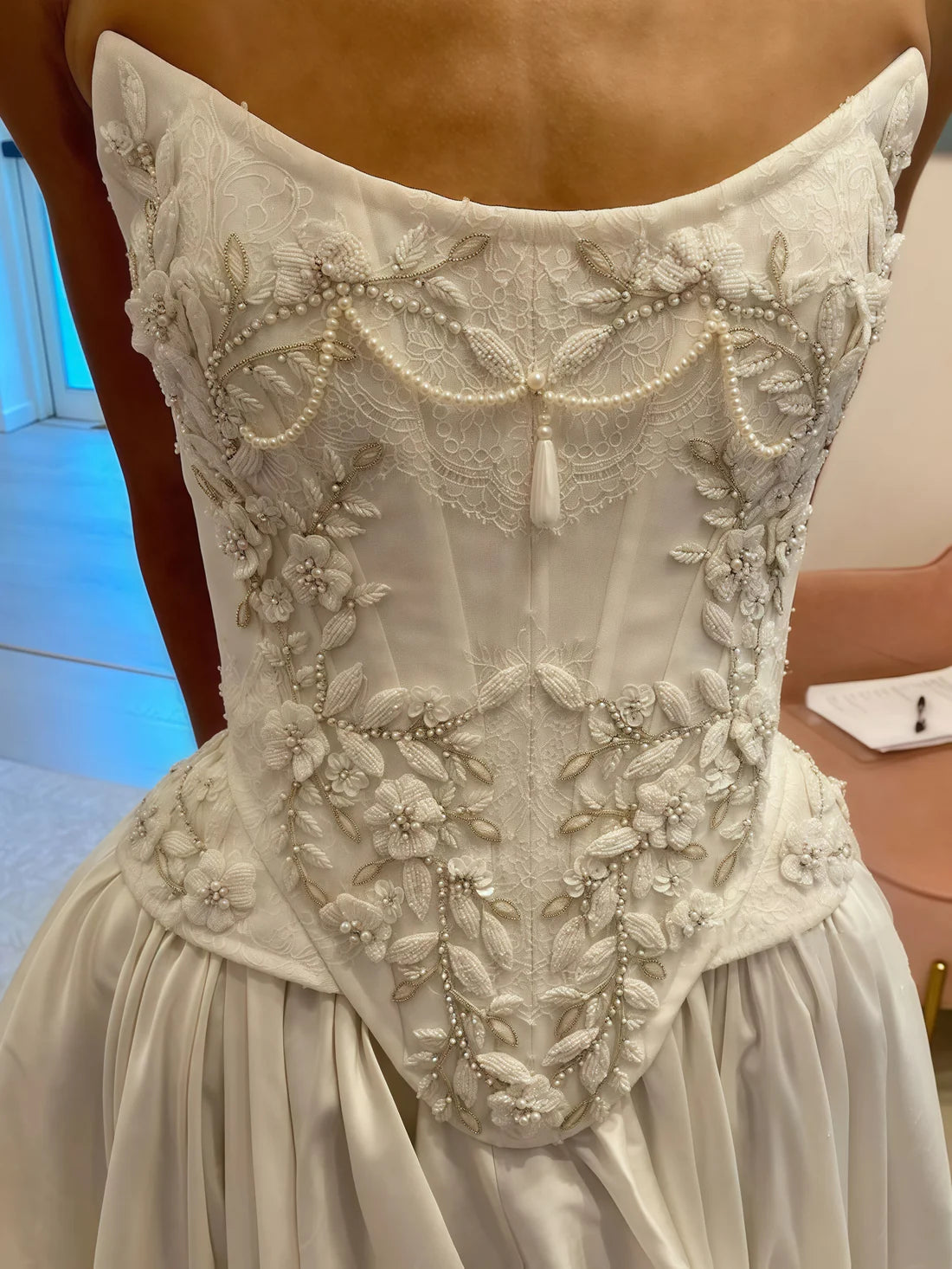 Strapless A-line Satin Wedding Dresses Lace Rustic Bridal Gowns CBA031|Selinadress
