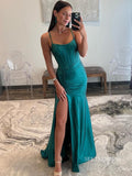 Straps Satin Mermaid Long Prom Dress with Slit lpk809|Selinadress