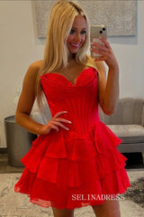 Sweetheart Tiered Ruffle Homecoming Dress with Lace Corset Bodice #SEA250|Selinadress