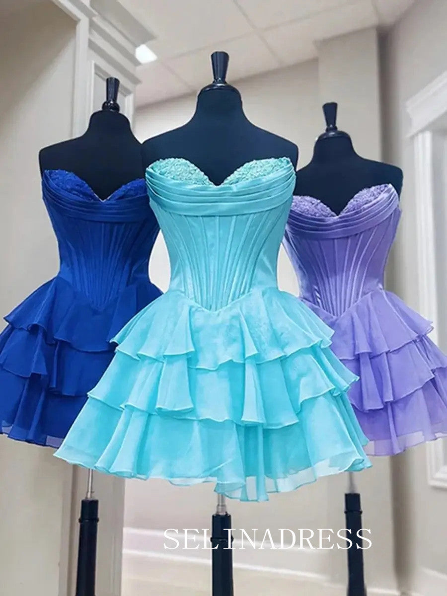 Sweetheart Tiered Ruffle Homecoming Dress with Lace Corset Bodice #SEA250|Selinadress