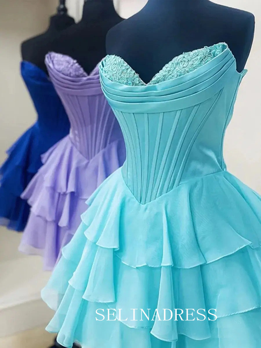 Sweetheart Tiered Ruffle Homecoming Dress with Lace Corset Bodice #SEA250|Selinadress