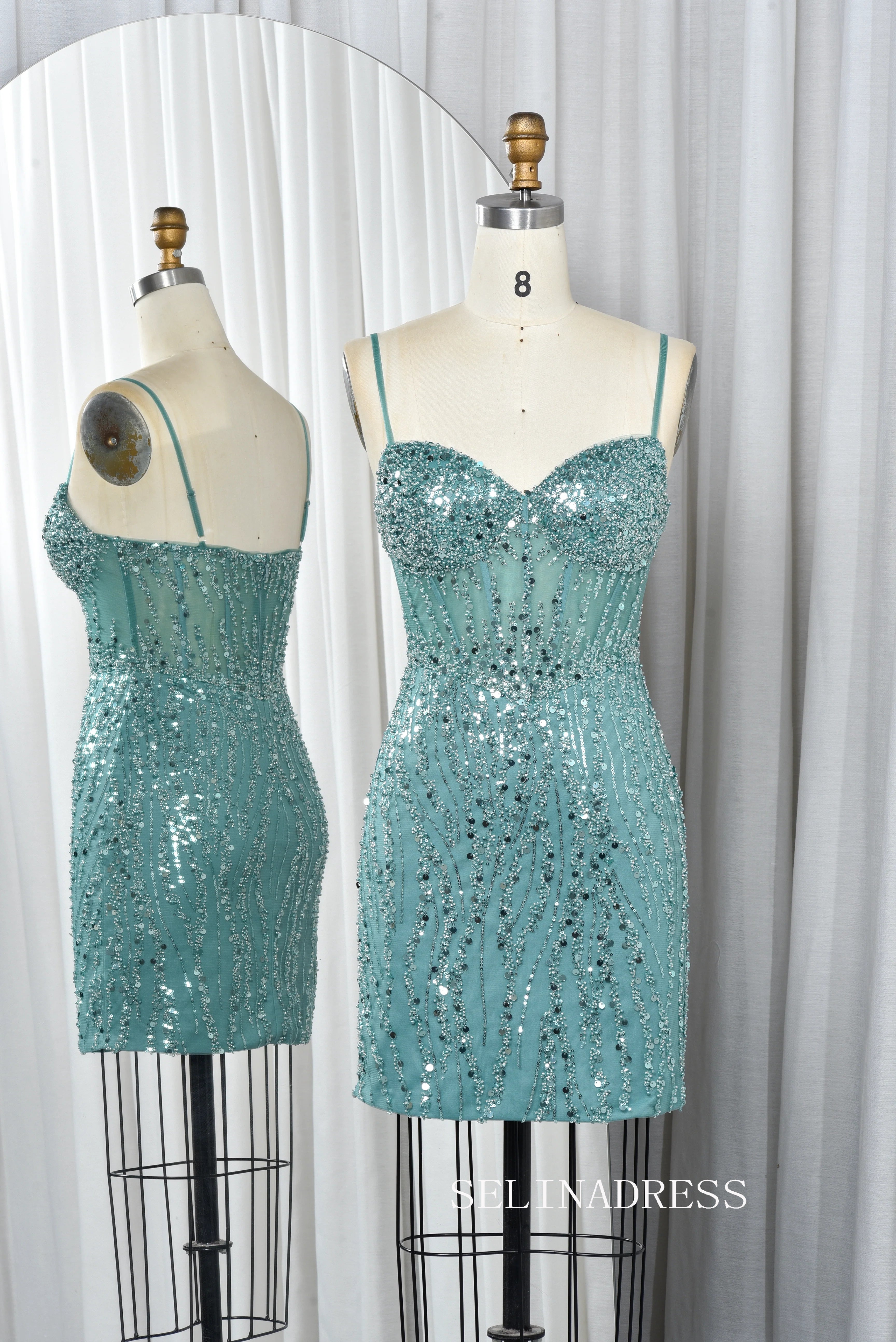 beaded-teal-sequin-homecoming-dress-short-prom-dress-tfb-5013|Selinadress