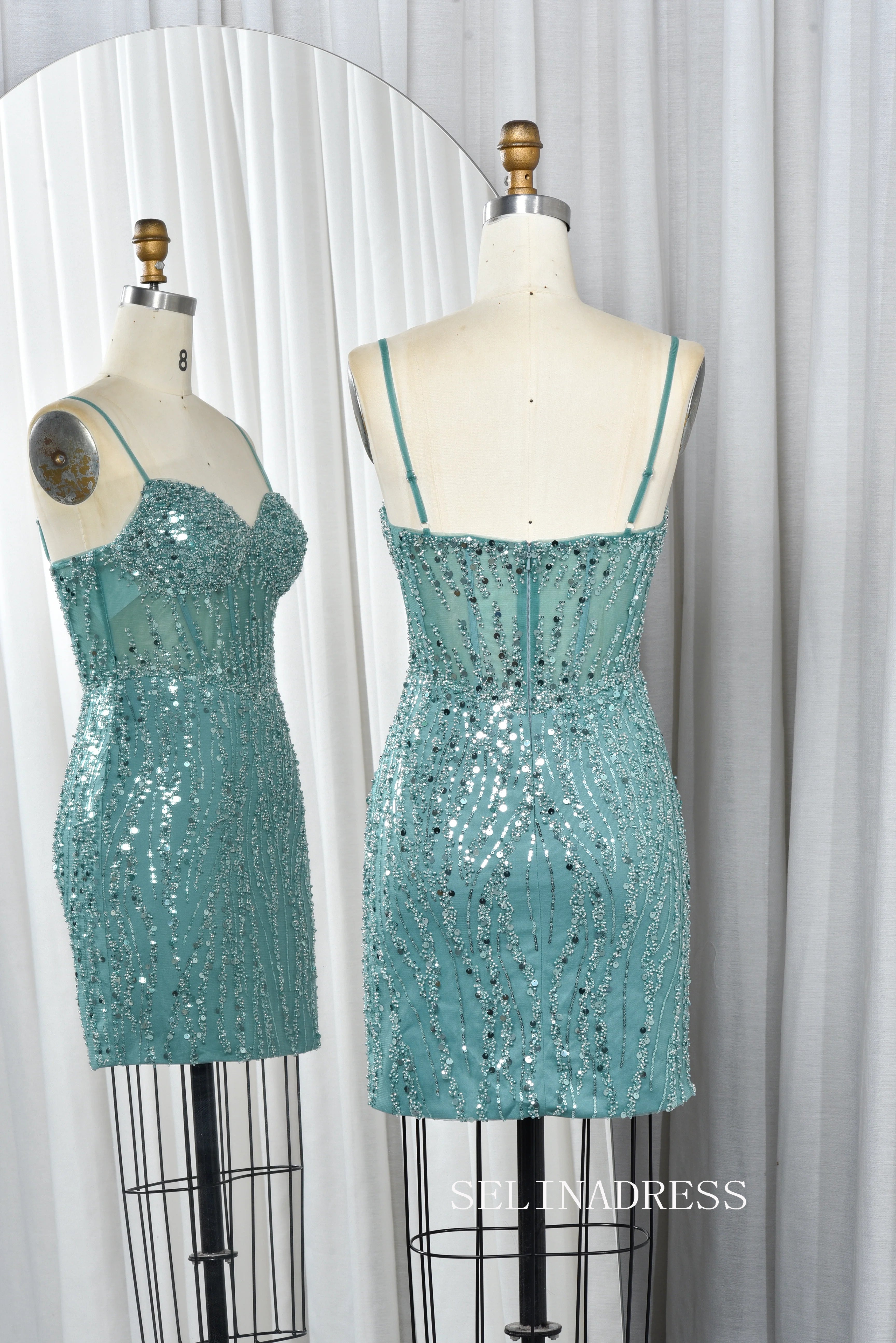 beaded-teal-sequin-homecoming-dress-short-prom-dress-tfb-5013|Selinadress