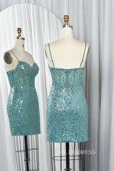 beaded-teal-sequin-homecoming-dress-short-prom-dress-tfb-5013|Selinadress