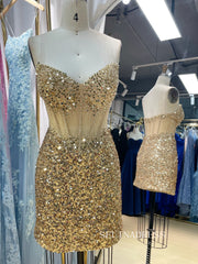 Strapless Sequin Corset Short Homecoming Dress Short Prom Dress TFB 5016|Selinadress