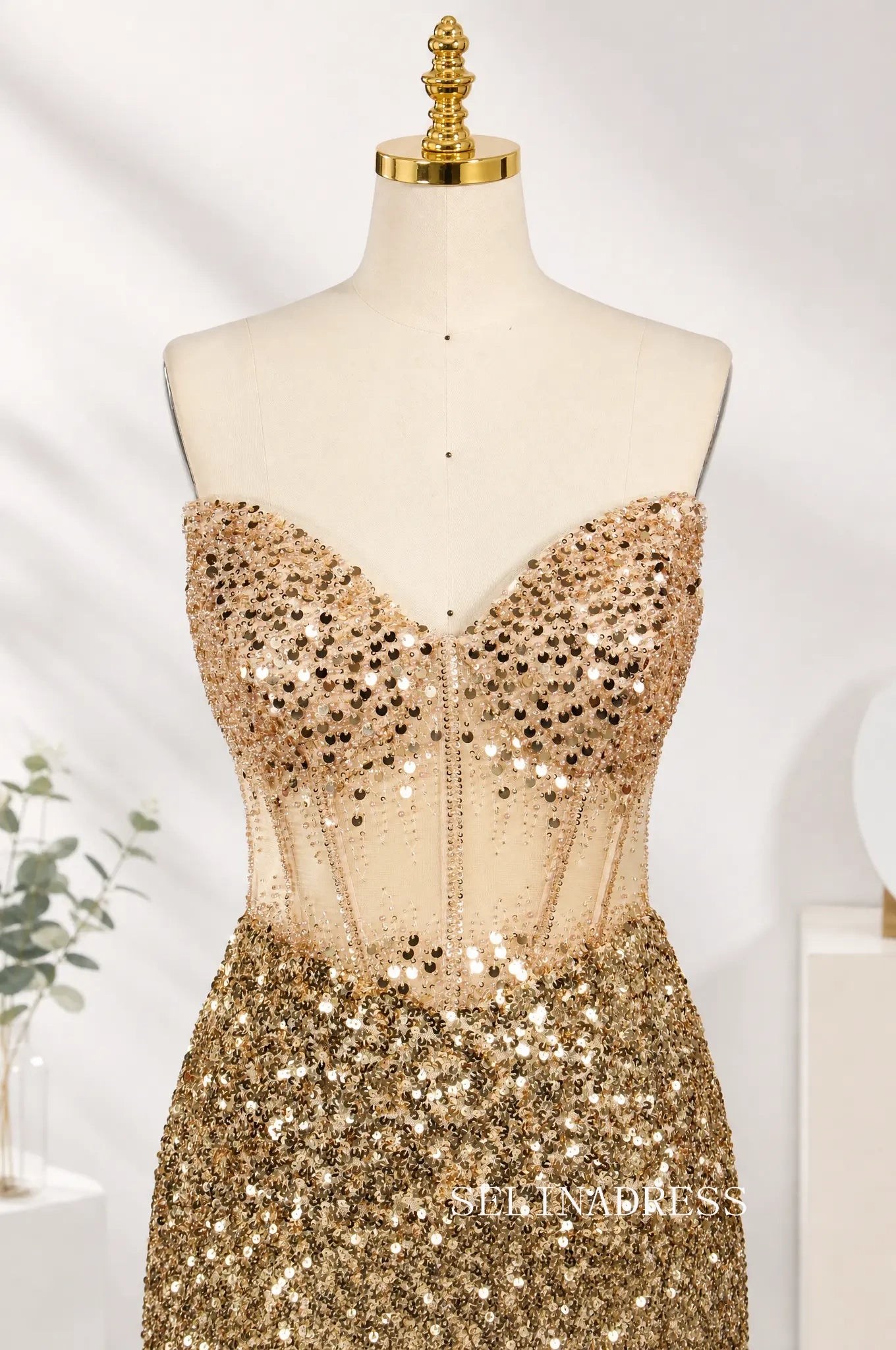 Strapless Sequin Corset Short Homecoming Dress Short Prom Dress TFB 5016|Selinadress