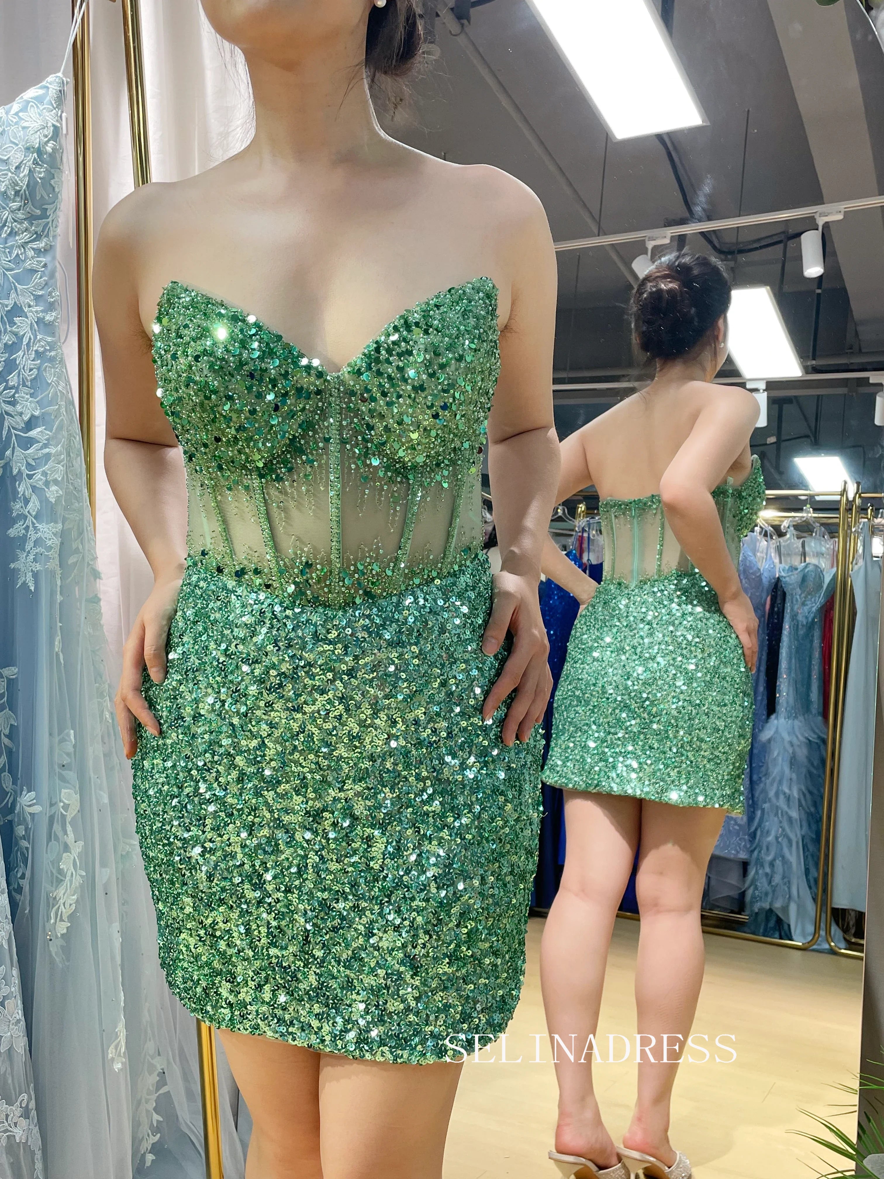 Strapless Sequin Corset Short Homecoming Dress Short Prom Dress TFB 5016|Selinadress