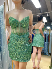 Strapless Sequin Corset Short Homecoming Dress Short Prom Dress TFB 5016|Selinadress