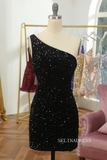One Shoulder Tight Black Sequins Homecoming Dresses Cocktail Dresses #TKD001|Selinadress