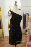 One Shoulder Tight Black Sequins Homecoming Dresses Cocktail Dresses #TKD001|Selinadress