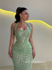 Mermaid Gold Sequin Long Prom Dress Evening Gowns TKL618