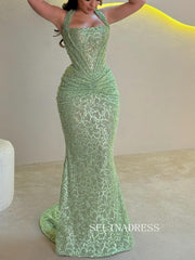 Mermaid Gold Sequin Long Prom Dress Evening Gowns TKL618