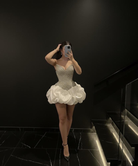 Strapless V neck Short Prom Dress Homecoming Dress With Rhinestone #TKL679