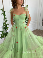 Mint A-line Tea Length Cherry Dress Short Prom Dresses TUN003|Selinadress