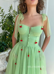 Mint A-line Tea Length Cherry Dress Short Prom Dresses TUN003|Selinadress