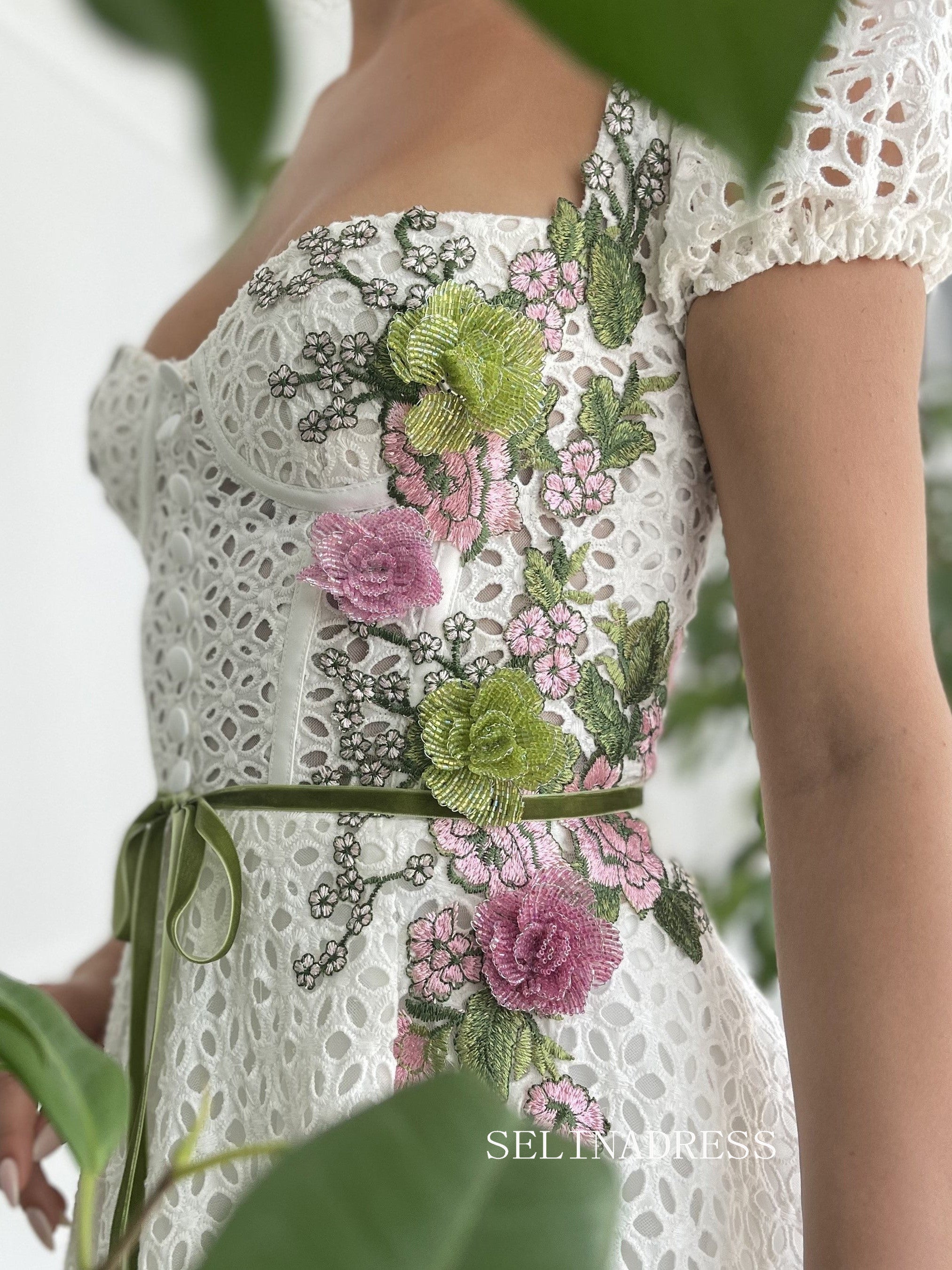 A-line Rosette Ivy Fields Corset Dress Short sleeves Tea Length Prom Dress TUN009|Selinadress