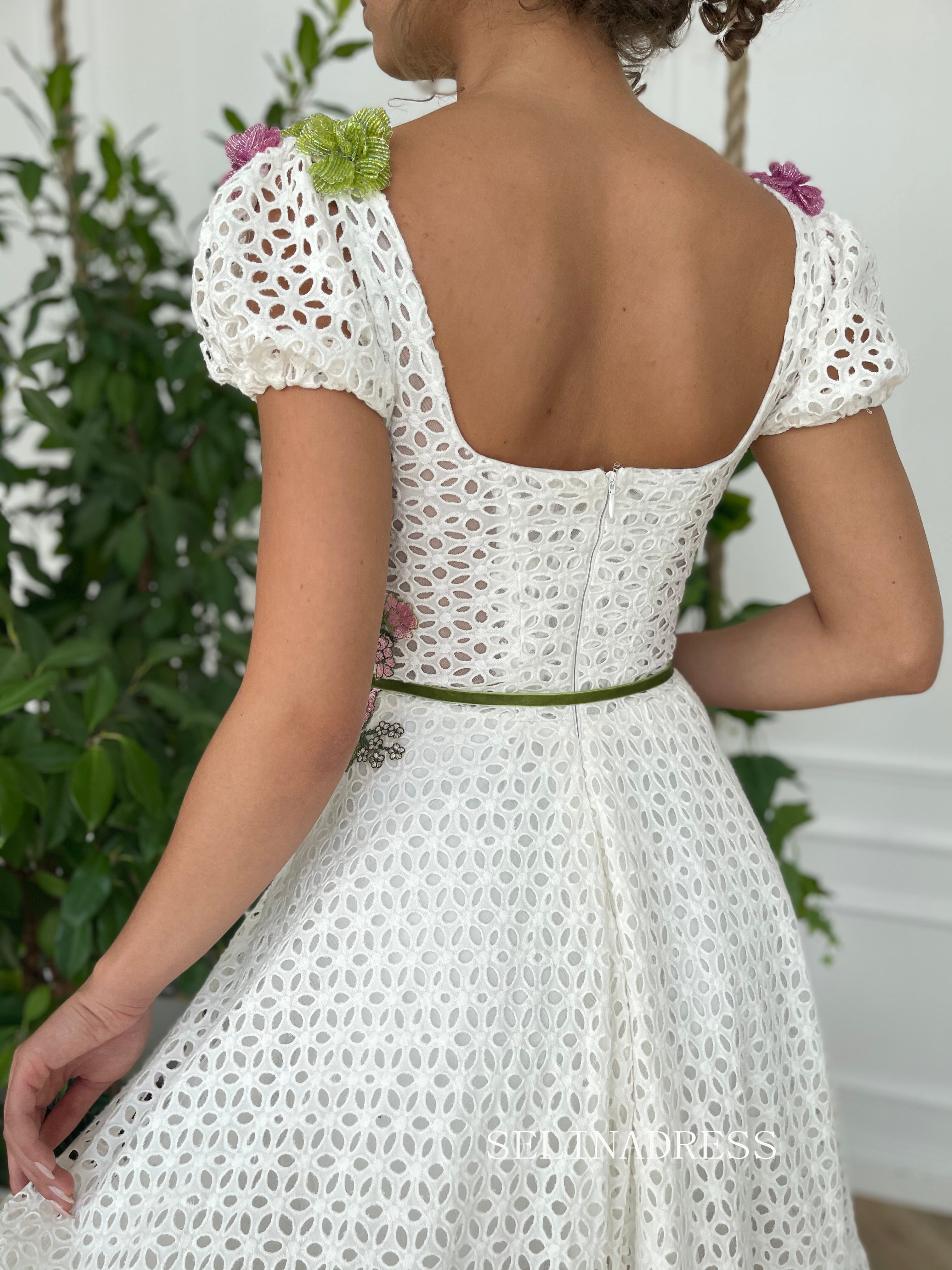 A-line Rosette Ivy Fields Corset Dress Short sleeves Tea Length Prom Dress TUN009|Selinadress