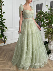A-line Foor Length Green Ruffle Gown Long Prom Dress With Side pockets TUN010|Selinadress