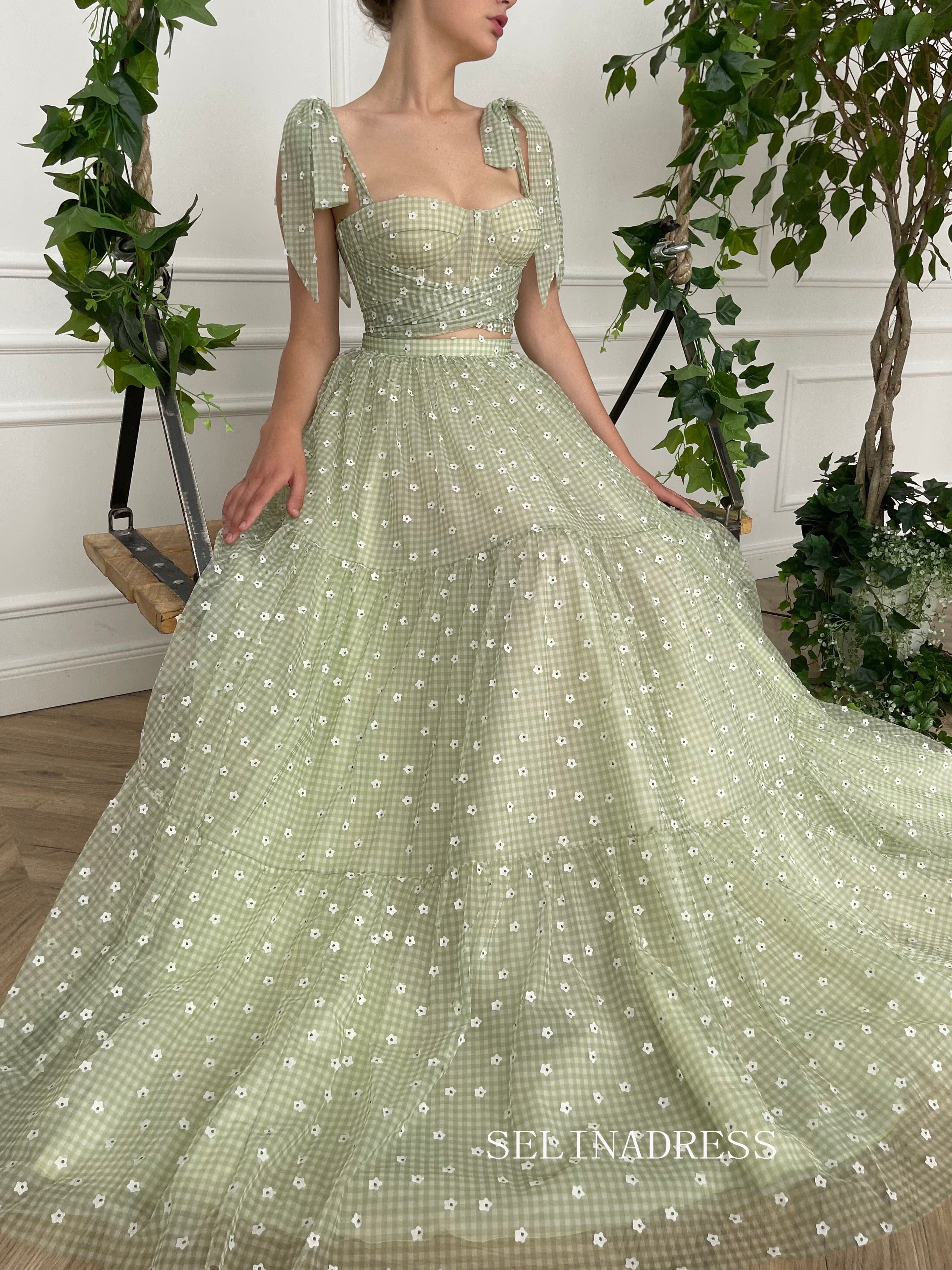 A-line Foor Length Green Ruffle Gown Long Prom Dress With Side pockets TUN010|Selinadress
