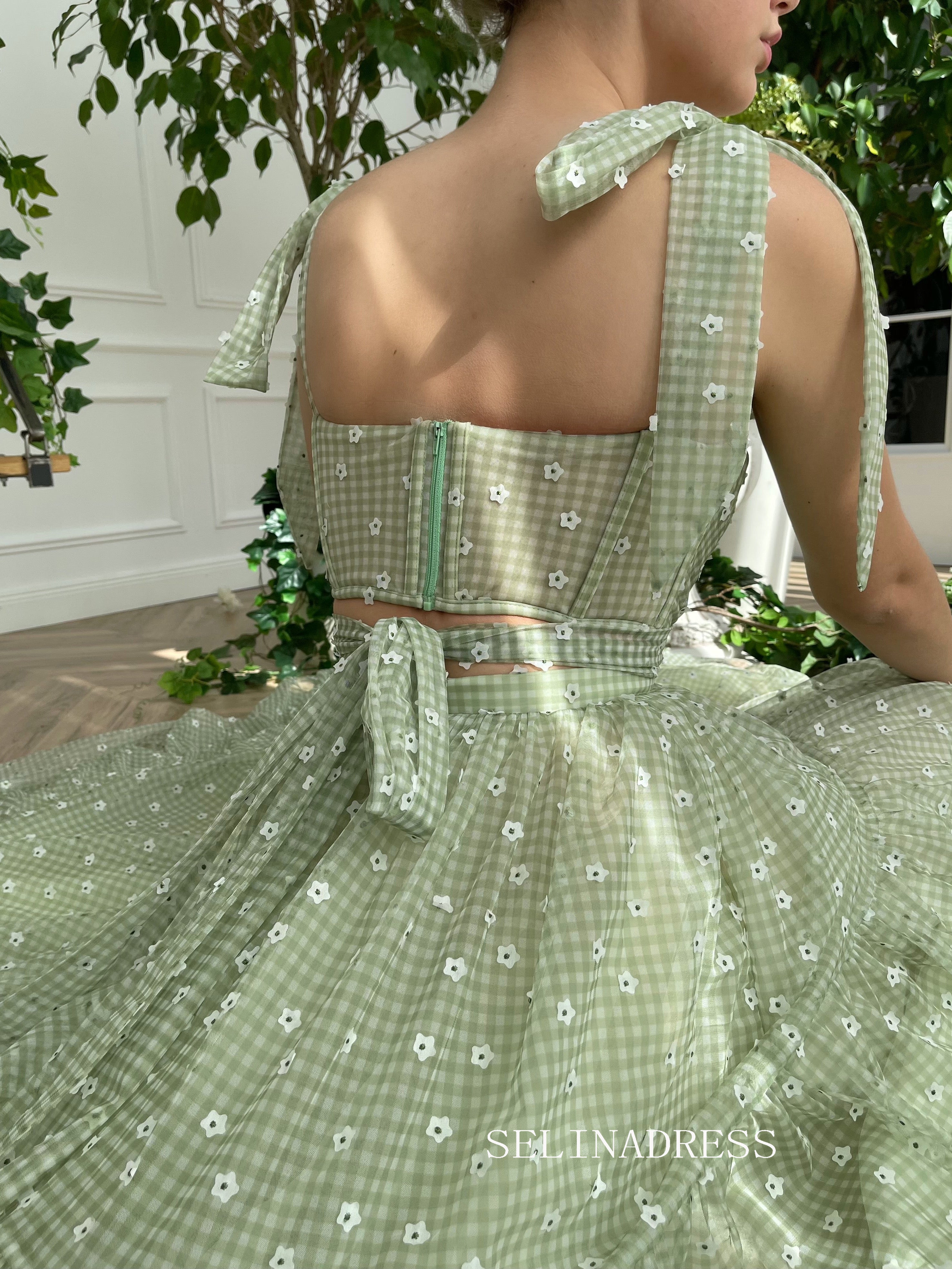 A-line Foor Length Green Ruffle Gown Long Prom Dress With Side pockets TUN010|Selinadress