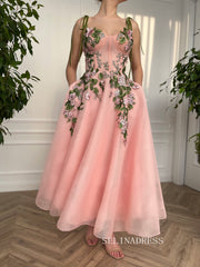 A-line Tea Length Pink Garden Dress Short Prom Dress With Side pockets TUN011|Selinadress