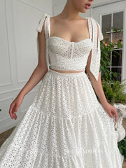 Two Pieces White Calla Lily Bloom Gown A-line Floor-length Prom Dresses TUN013|Selinadress