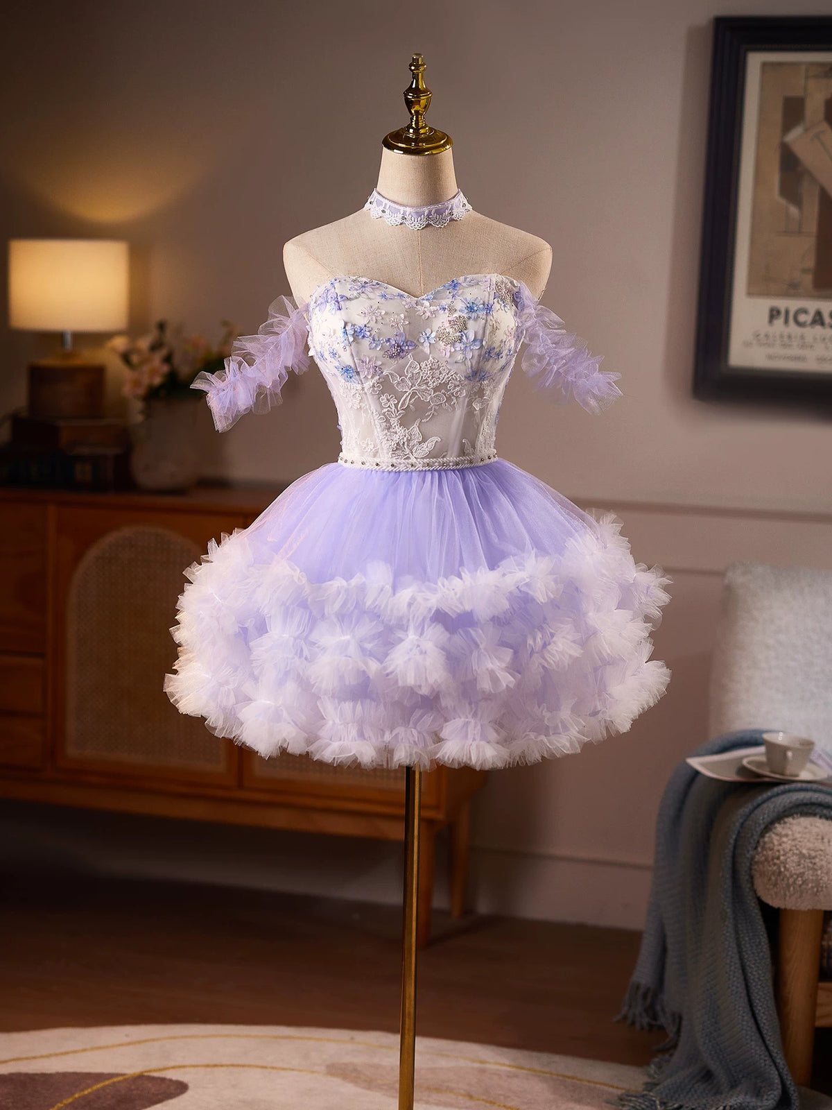 Lavender Dream Tulle Skirt with Floral Embroidery Homecoming Dresses TYL061|Selinadress
