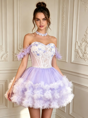 Lavender Dream Tulle Skirt with Floral Embroidery Homecoming Dresses TYL061|Selinadress