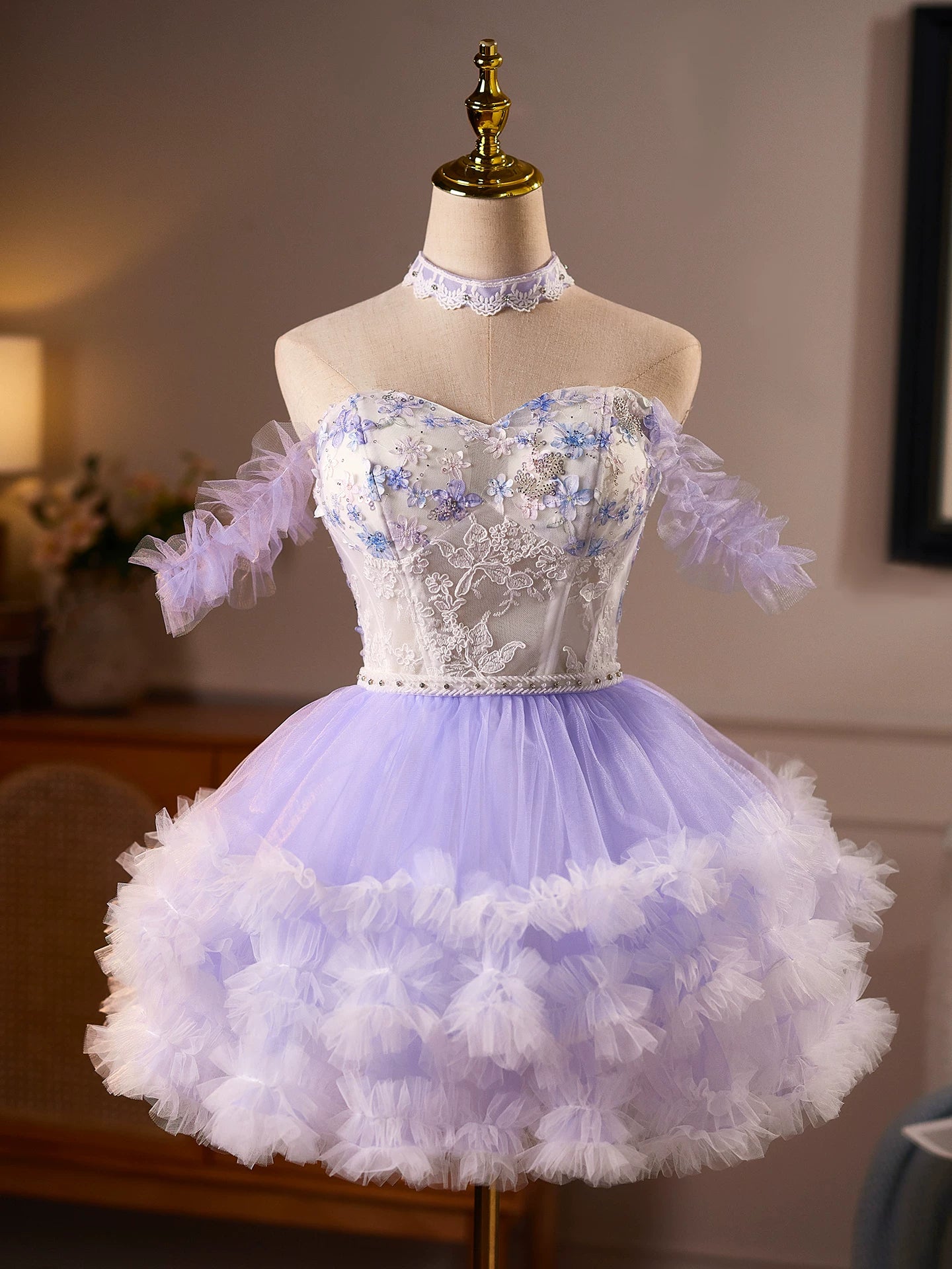 Lavender Dream Tulle Skirt with Floral Embroidery Homecoming Dresses TYL061|Selinadress