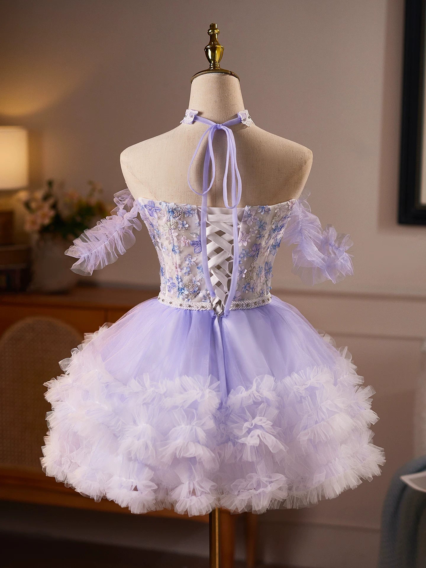 Lavender Dream Tulle Skirt with Floral Embroidery Homecoming Dresses TYL061|Selinadress