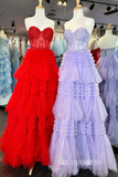 Tulle layered Sweetheart Tiered A-Line Long Prom Dress with Ruffles lpk810|Selinadress