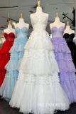Tulle layered Sweetheart Tiered A-Line Long Prom Dress with Ruffles lpk810|Selinadress