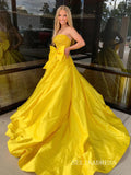 Two Pieces Yellow Lace Long Prom Dress With Big Bow Evening Dresses sew1006|Selinadress
