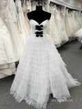 White Strapless Swiss Dot Layered Long Prom Dress lpk577|Selinadress