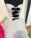 White Strapless Swiss Dot Layered Long Prom Dress lpk577