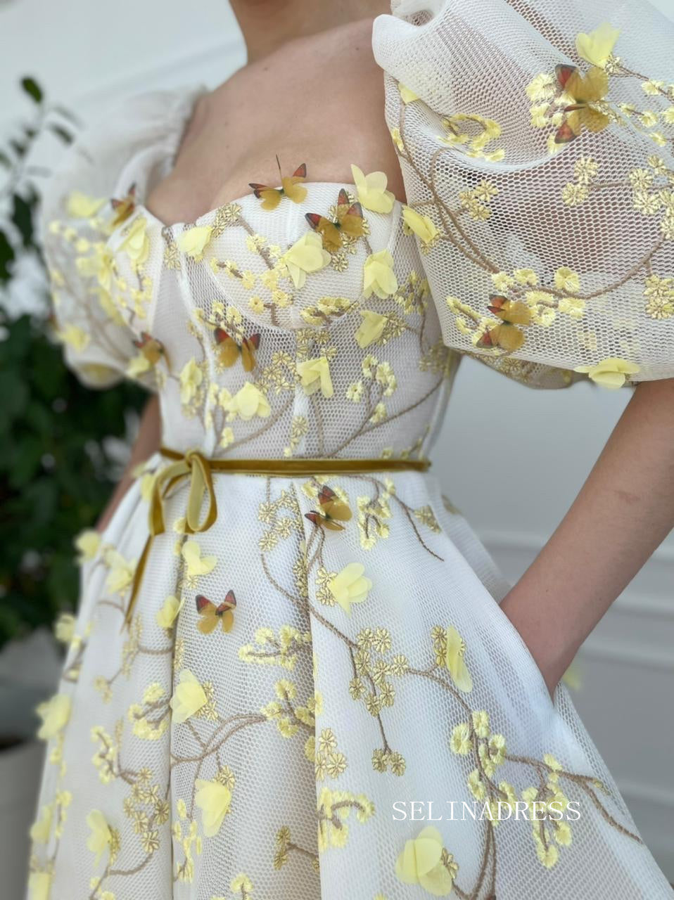 Yellow Midi Dress With Embroidery Floral Prom Dresses 2023 Beautiful Evening Gowns #LPO005 Yellow Midi Dress With Embroidery Floral Prom Dresses 2023 Beautiful Evening Gowns #LPO005