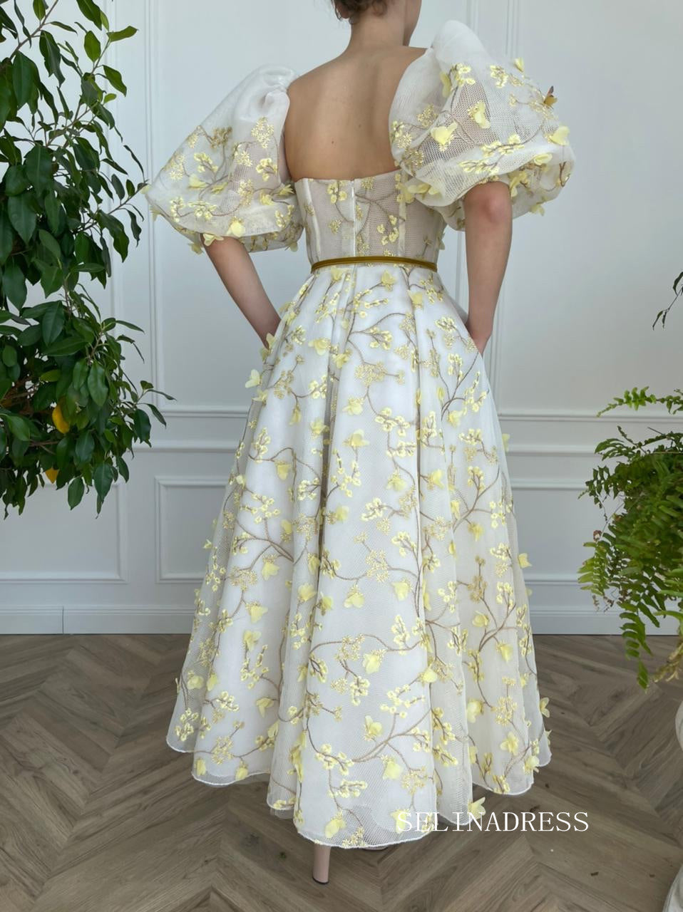 Yellow Midi Dress With Embroidery Floral Prom Dresses 2023 Beautiful E – SELINADRESS Yellow Midi Dress With Embroidery Floral Prom Dresses 2023 Beautiful E – SELINADRESS