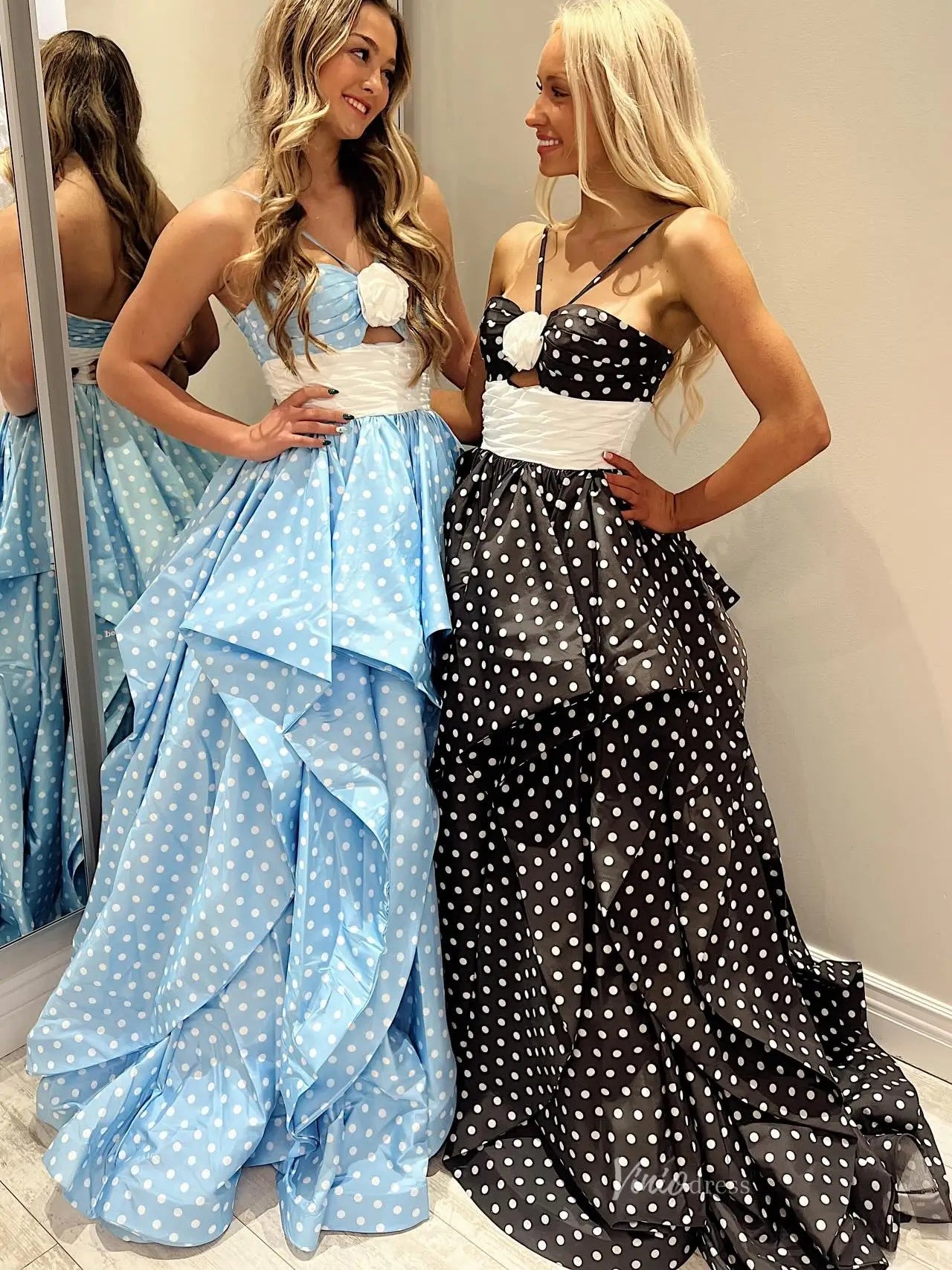 A Line Black Polk Dot Long Prom Dresses Evening Dresses SEA055|Selinadress