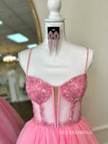 A-line Bubblegum Pink Ball Gown Spaghetti Straps Long Prom Dress SEW1150|Selinadress